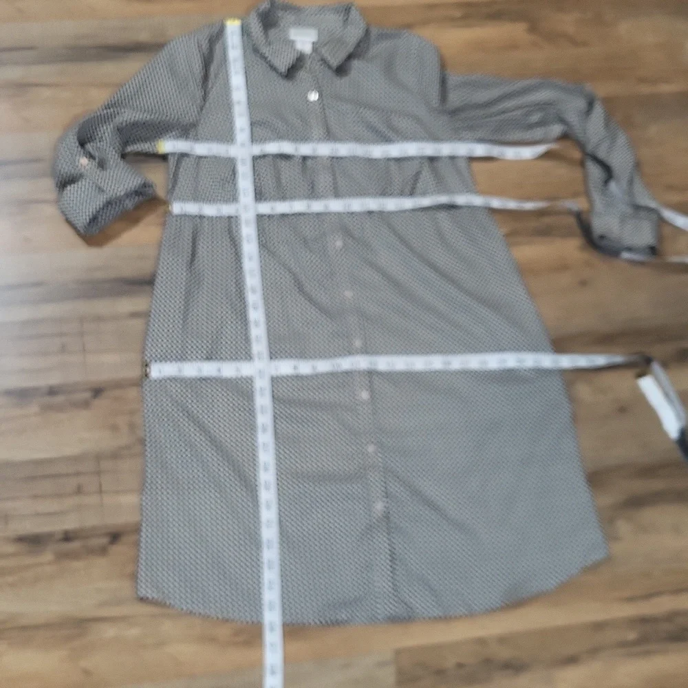 MOTHERHOOD MATERNITY Black White Empire Waist Long Sleeve Roll Tab Shirt Dress - Picture 11 of 13
